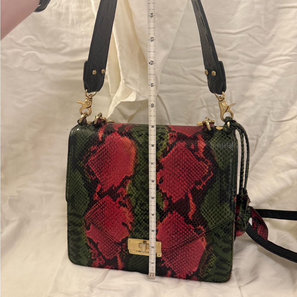 Brahmin Red and Green Snake Print leather Shoulder Bag - Picture 7 of 11